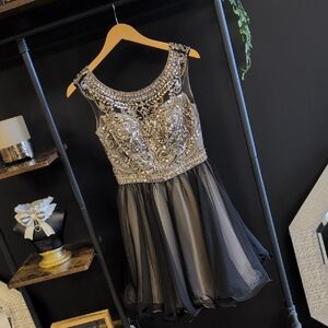 Elegant Black and Silver Embellished Formal Dress